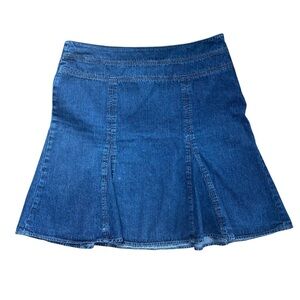 Chaps Denim Y2K Flare Skirt Medium Wash A-Line Panel Retro Sz 12 Petite